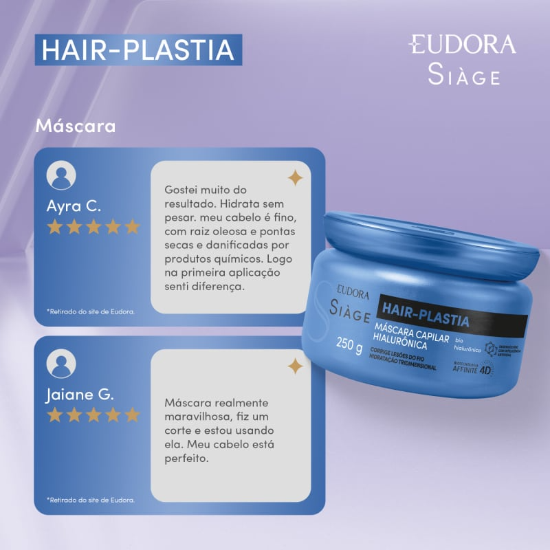 Eudora Siàge Hair-Plastia Máscara Capilar 250g Eudora Siàge Hair-Plastia Máscara Capilar 250g
